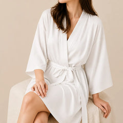 La boutique du peignoir Peignoir Kimono Femme - Court en Satin Uni, Blanc