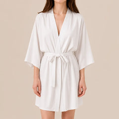 La boutique du peignoir Peignoir Kimono Femme - Court en Satin Uni, Blanc