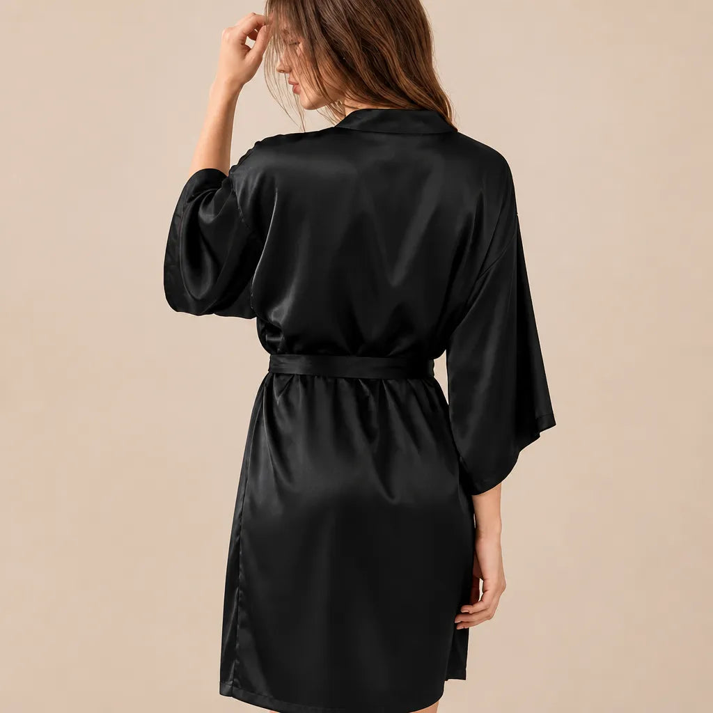 La boutique du peignoir Peignoir Kimono Femme - Court en Satin Uni, Noir
