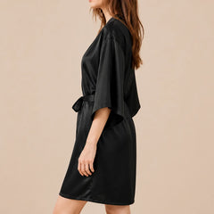La boutique du peignoir Peignoir Kimono Femme - Court en Satin Uni, Noir