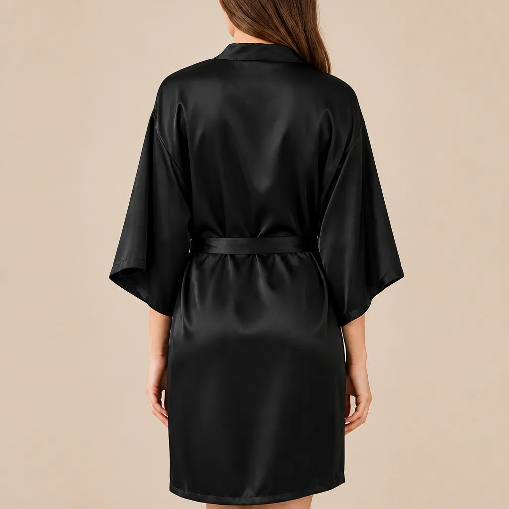 La boutique du peignoir Peignoir Kimono Femme - Court en Satin Uni, Noir