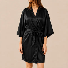 La boutique du peignoir Peignoir Kimono Femme - Court en Satin Uni, Noir