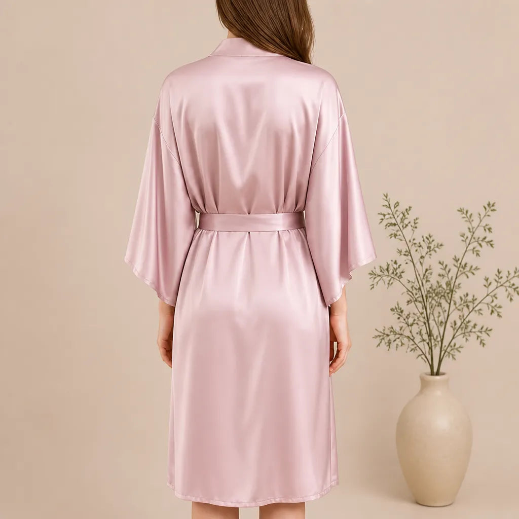 La boutique du peignoir Peignoir Kimono Femme - Court en Satin Uni, Rose Poudré