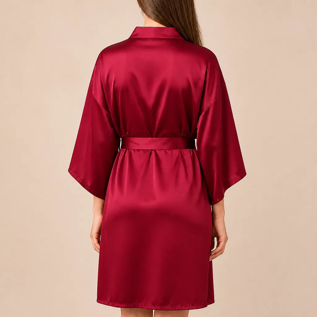 La boutique du peignoir Peignoir Kimono Femme - Court en Satin Uni, Rouge Framboise