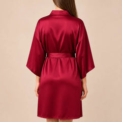 La boutique du peignoir Peignoir Kimono Femme - Court en Satin Uni, Rouge Framboise