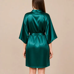 La boutique du peignoir Peignoir Kimono Femme - Court en Satin Uni, Vert Émeraude