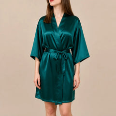La boutique du peignoir Peignoir Kimono Femme - Court en Satin Uni, Vert Émeraude