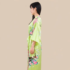 La boutique du peignoir Peignoir Kimono Femme - Long en Satin à Paons, Vert Anis