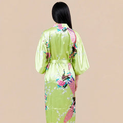 La boutique du peignoir Peignoir Kimono Femme - Long en Satin à Paons, Vert Anis