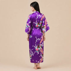 La boutique du peignoir Peignoir Kimono Femme - Long en Satin à Paons, Violet