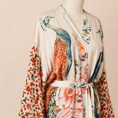 La boutique du peignoir Peignoir Kimono Femme - Voile de Plage à Paon, Écru Rosé