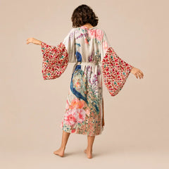 La boutique du peignoir Peignoir Kimono Femme - Voile de Plage à Paon, Écru Rosé