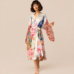 La boutique du peignoir Peignoir Kimono Femme - Voile de Plage à Paon, Écru Rosé