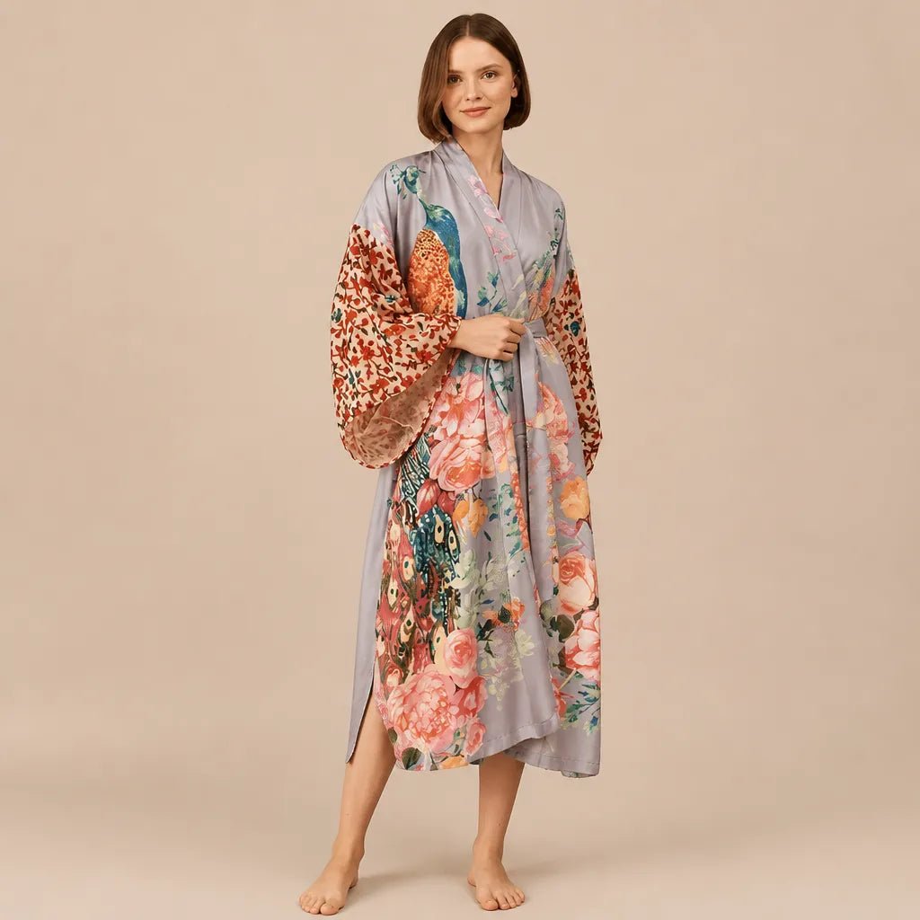 La boutique du peignoir Peignoir Kimono Femme - Voile de Plage à Paon, Lilas
