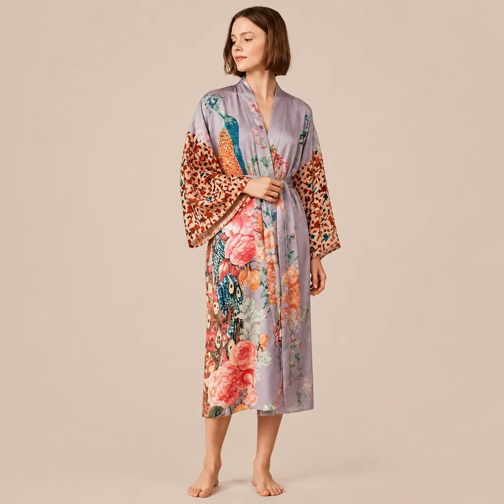 La boutique du peignoir Peignoir Kimono Femme - Voile de Plage à Paon, Lilas