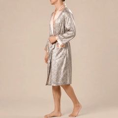 La boutique du peignoir Peignoir Kimono Homme - en Satin, Argent à Motif Cachemire