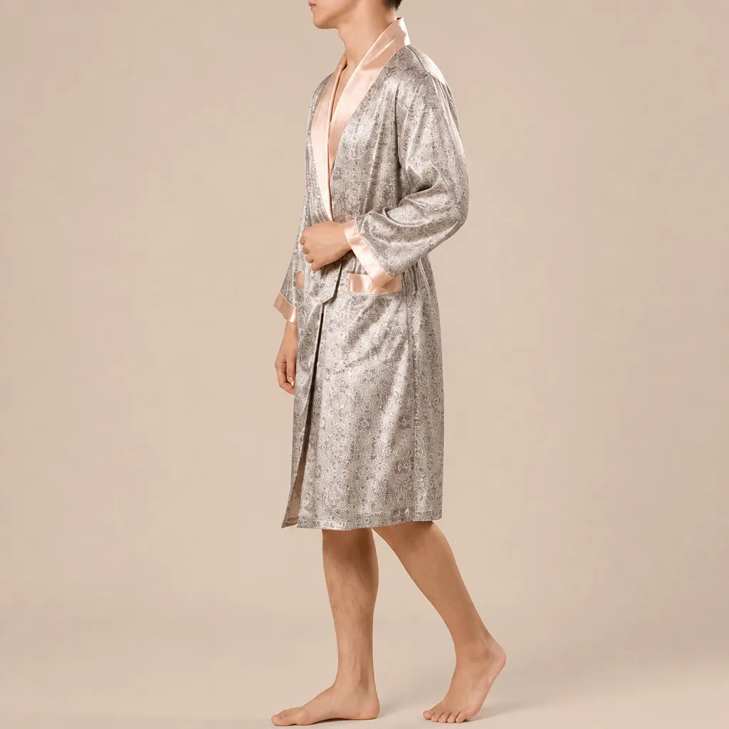 La boutique du peignoir Peignoir Kimono Homme - en Satin, Argent à Motif Cachemire