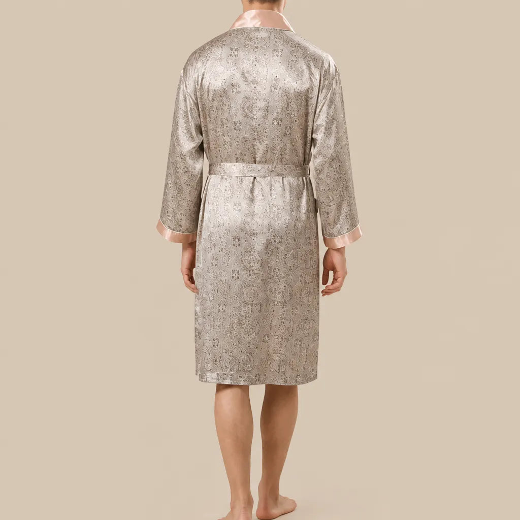 La boutique du peignoir Peignoir Kimono Homme - en Satin, Argent à Motif Cachemire