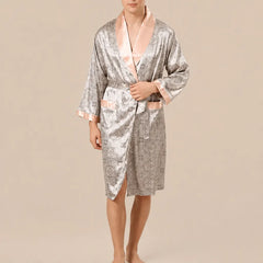La boutique du peignoir Peignoir Kimono Homme - en Satin, Argent à Motif Cachemire