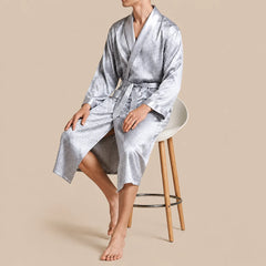 La boutique du peignoir Peignoir Kimono Homme - en Satin, Bleu Argenté à Losanges