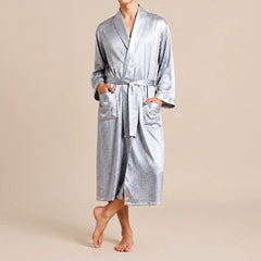 La boutique du peignoir Peignoir Kimono Homme - en Satin, Bleu Argenté à Losanges