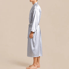 La boutique du peignoir Peignoir Kimono Homme - en Satin, Bleu Argenté à Losanges