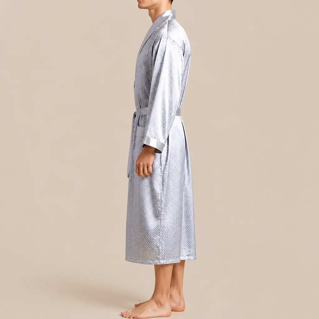 La boutique du peignoir Peignoir Kimono Homme - en Satin, Bleu Argenté à Losanges