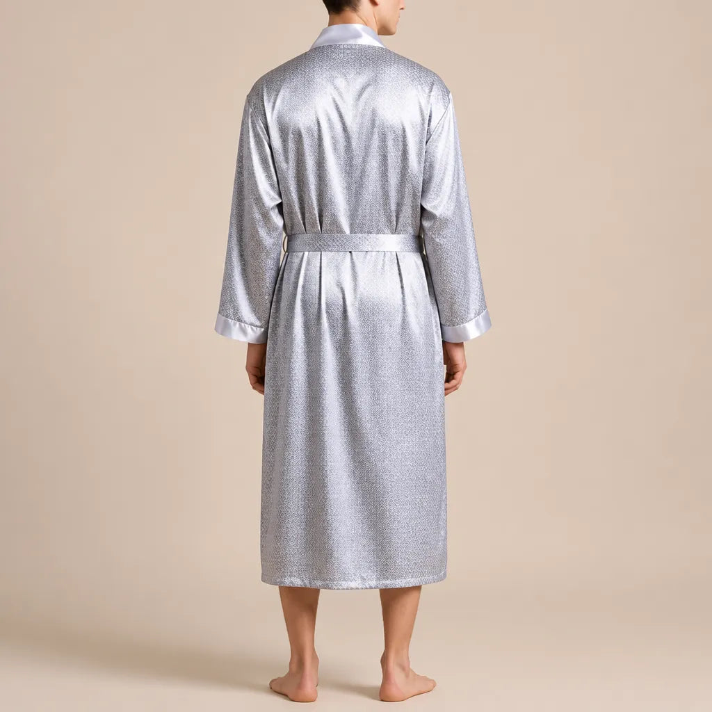 La boutique du peignoir Peignoir Kimono Homme - en Satin, Bleu Argenté à Losanges
