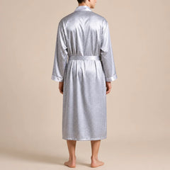 La boutique du peignoir Peignoir Kimono Homme - en Satin, Bleu Argenté à Losanges