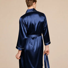 La boutique du peignoir Peignoir Kimono Homme - en Satin, Bleu Marine à Liseré