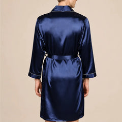 La boutique du peignoir Peignoir Kimono Homme - en Satin, Bleu Marine à Liseré