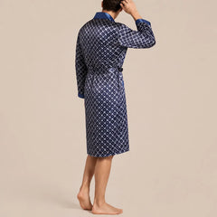 La boutique du peignoir Peignoir Kimono Homme - en Satin, Bleu Marine à Losanges