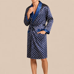 La boutique du peignoir Peignoir Kimono Homme - en Satin, Bleu Marine à Losanges