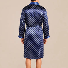 La boutique du peignoir Peignoir Kimono Homme - en Satin, Bleu Marine à Losanges