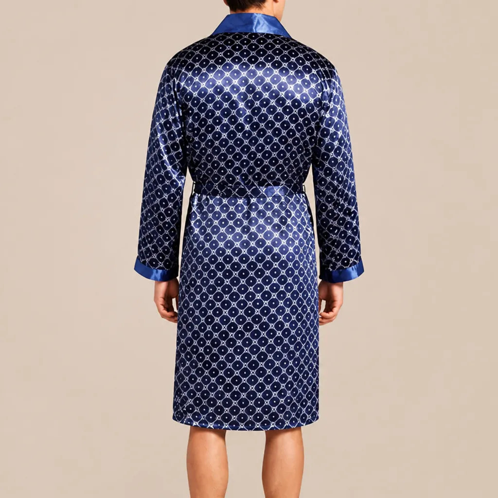 La boutique du peignoir Peignoir Kimono Homme - en Satin, Bleu Marine à Losanges