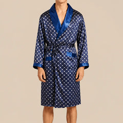 La boutique du peignoir Peignoir Kimono Homme - en Satin, Bleu Marine à Losanges