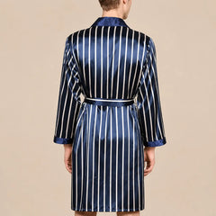 La boutique du peignoir Peignoir Kimono Homme - en Satin, Bleu Marine Rayé