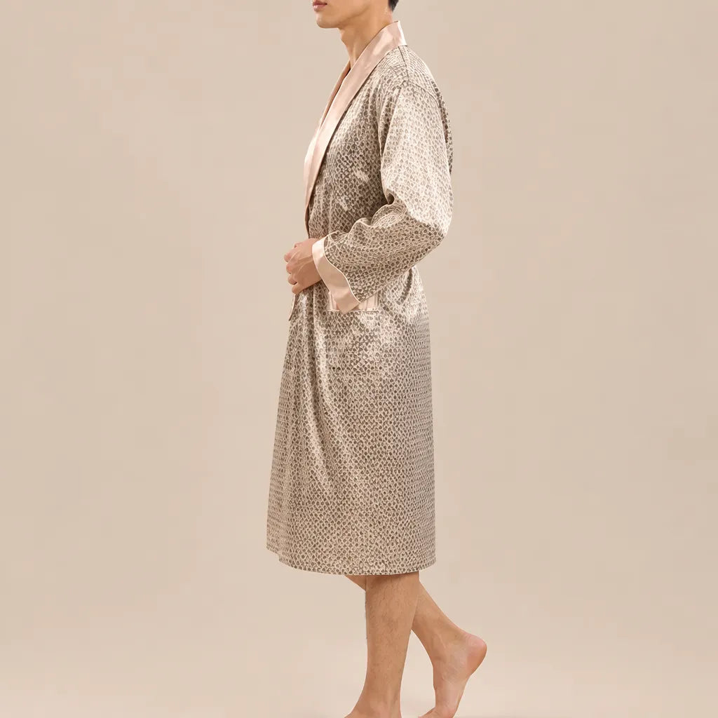 La boutique du peignoir Peignoir Kimono Homme - en Satin, Doré à Petits Motifs