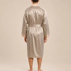 La boutique du peignoir Peignoir Kimono Homme - en Satin, Doré à Petits Motifs