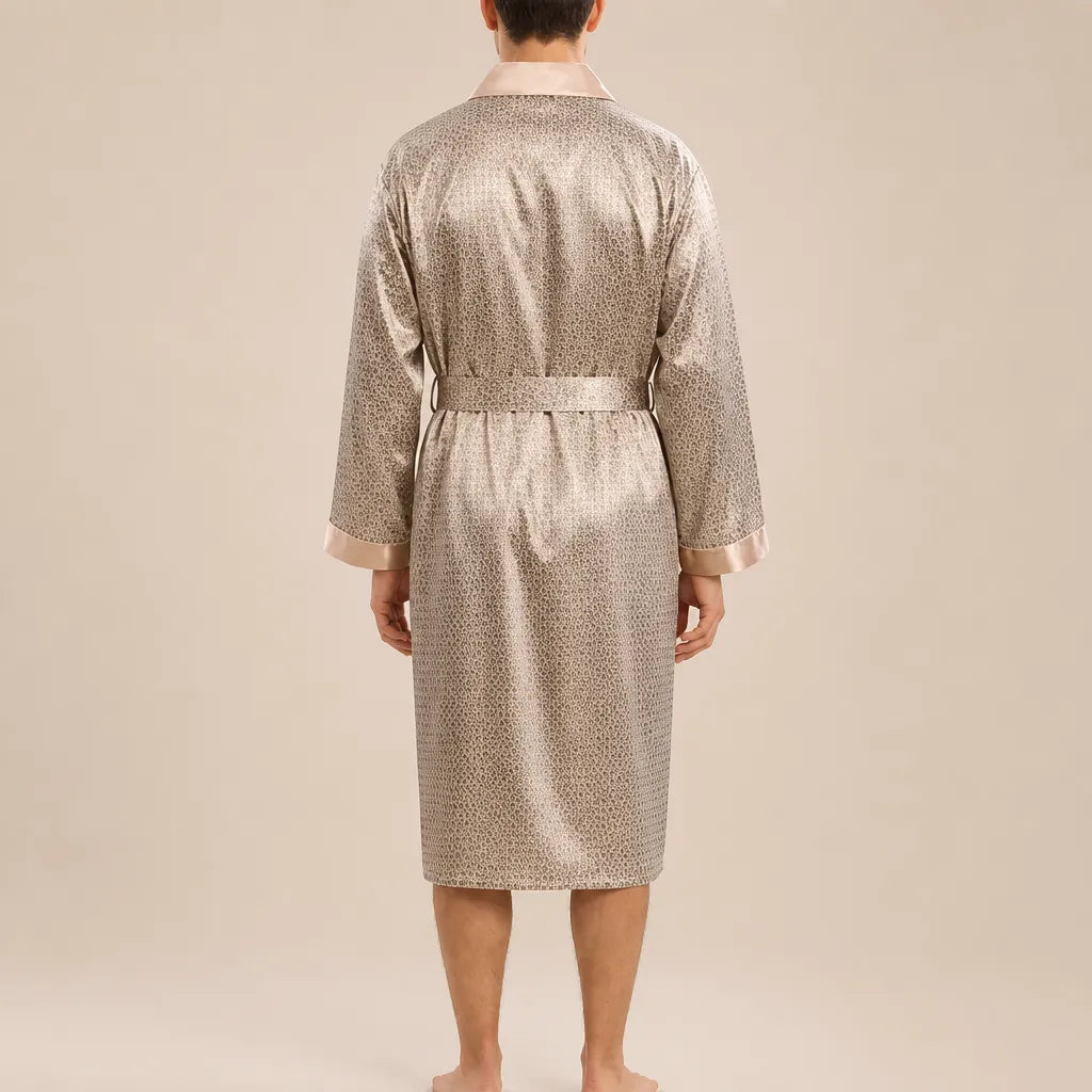 La boutique du peignoir Peignoir Kimono Homme - en Satin, Doré à Petits Motifs