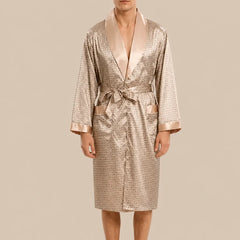 La boutique du peignoir Peignoir Kimono Homme - en Satin, Doré à Petits Motifs