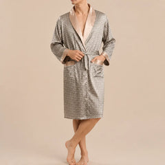 La boutique du peignoir Peignoir Kimono Homme - en Satin, Gris Taupe à Losanges