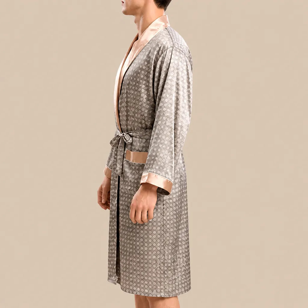 La boutique du peignoir Peignoir Kimono Homme - en Satin, Gris Taupe à Losanges
