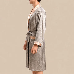 La boutique du peignoir Peignoir Kimono Homme - en Satin, Gris Taupe à Losanges