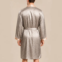 La boutique du peignoir Peignoir Kimono Homme - en Satin, Gris Taupe à Losanges