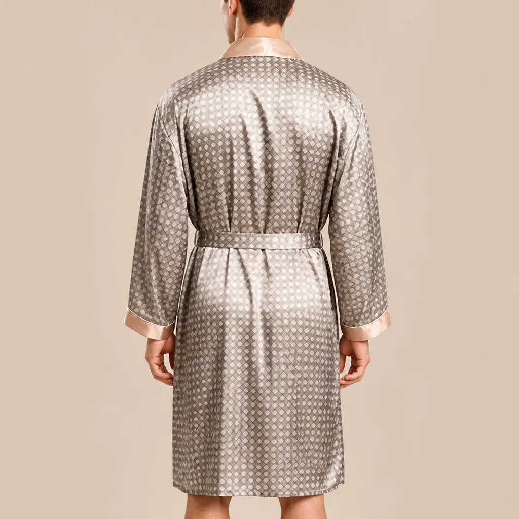 La boutique du peignoir Peignoir Kimono Homme - en Satin, Gris Taupe à Losanges