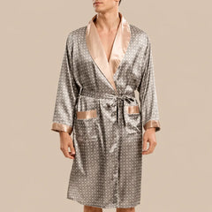 La boutique du peignoir Peignoir Kimono Homme - en Satin, Gris Taupe à Losanges