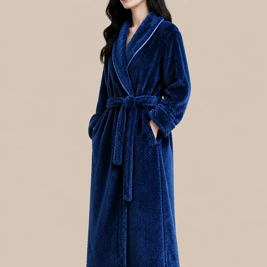 La boutique du peignoir Peignoir Long Femme - en Polaire Épaisse, Bleu Marine