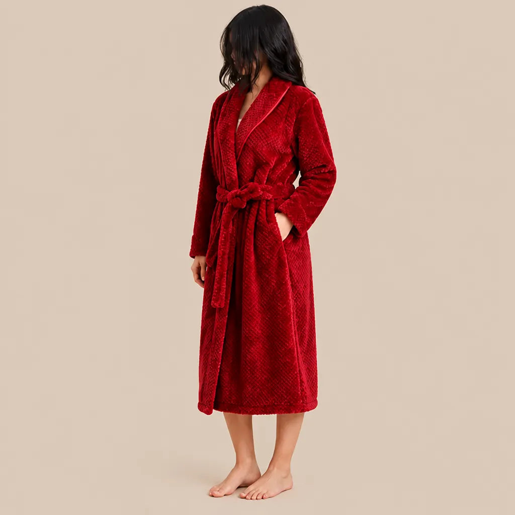 La boutique du peignoir Peignoir Long Femme - en Polaire Épaisse, Rouge Cerise