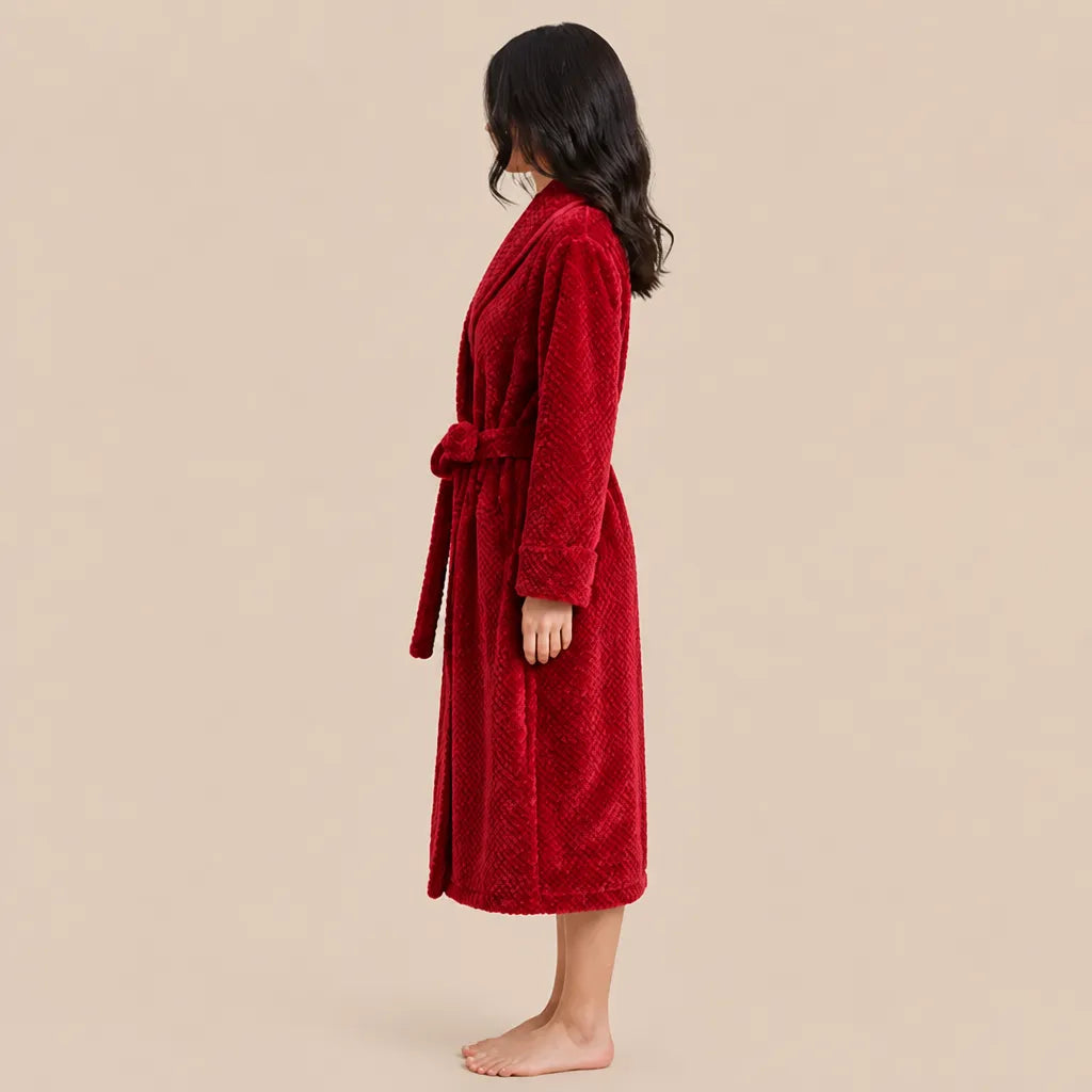 La boutique du peignoir Peignoir Long Femme - en Polaire Épaisse, Rouge Cerise